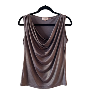 Calvin Klein Sleeveless Cowlneck Top Shimmer Gold SZ. S